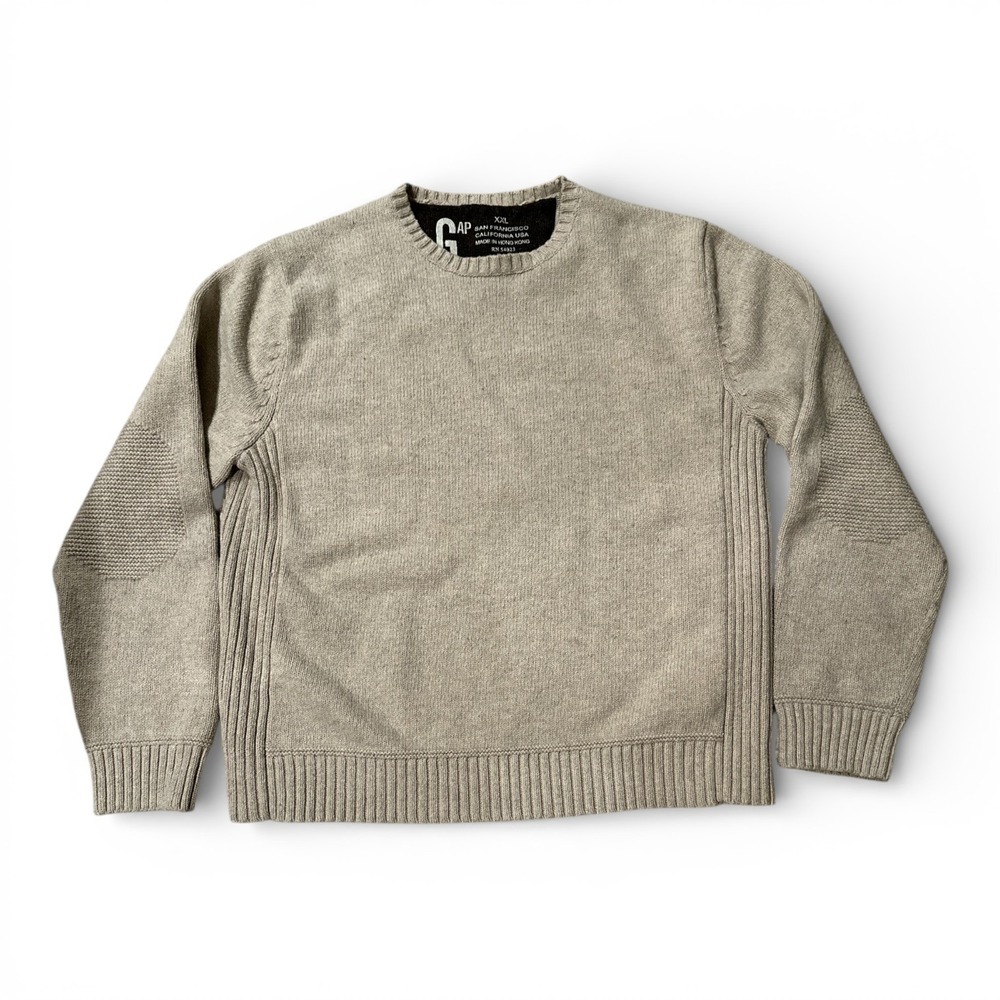 Heavy Knit Cotton Wool Heritage Crewneck‎ Sweater Elbow Patch XXL GAP Oatmeal